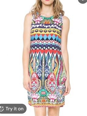Desigual Colorful Sleeveless Shift Dress EU 44 US M Boho Art Print Viscose
